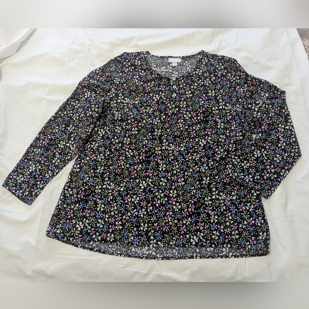 J. Jill Floral Patterned Top With Button Accents, Long Sleeve